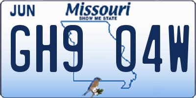 MO license plate GH9O4W