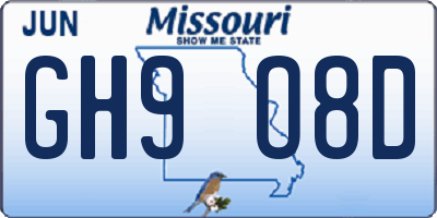 MO license plate GH9O8D