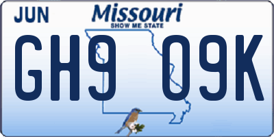 MO license plate GH9O9K