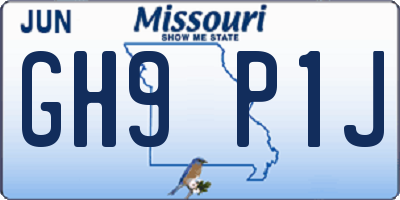 MO license plate GH9P1J