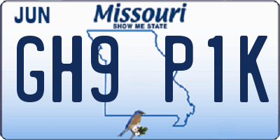 MO license plate GH9P1K