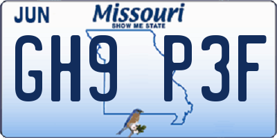 MO license plate GH9P3F