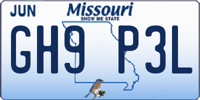 MO license plate GH9P3L