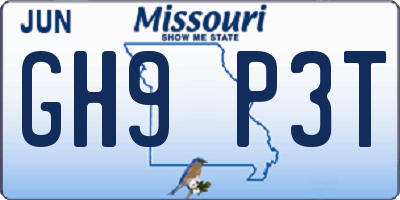 MO license plate GH9P3T
