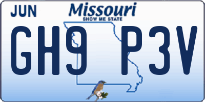 MO license plate GH9P3V