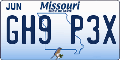 MO license plate GH9P3X