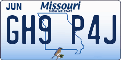MO license plate GH9P4J