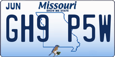 MO license plate GH9P5W