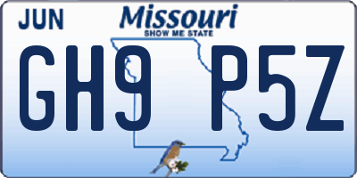 MO license plate GH9P5Z