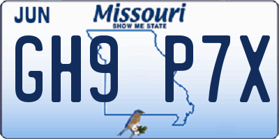 MO license plate GH9P7X