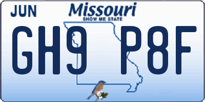 MO license plate GH9P8F