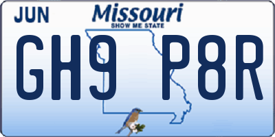 MO license plate GH9P8R