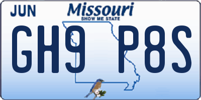 MO license plate GH9P8S