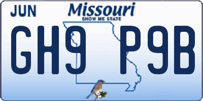 MO license plate GH9P9B