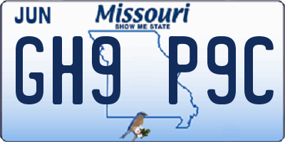 MO license plate GH9P9C