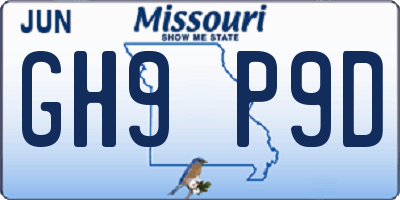MO license plate GH9P9D