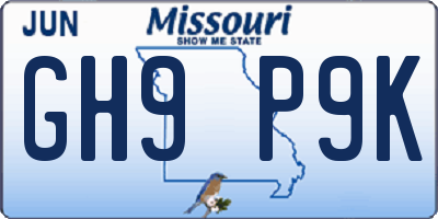 MO license plate GH9P9K