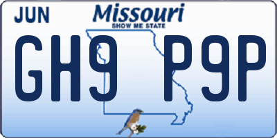 MO license plate GH9P9P