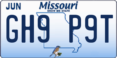 MO license plate GH9P9T
