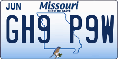 MO license plate GH9P9W