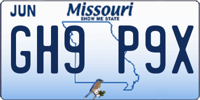 MO license plate GH9P9X