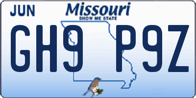 MO license plate GH9P9Z