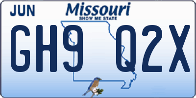 MO license plate GH9Q2X