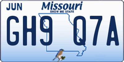 MO license plate GH9Q7A