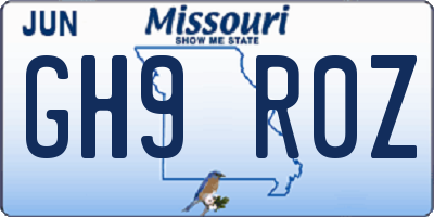 MO license plate GH9R0Z