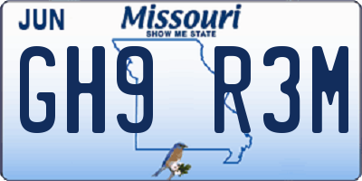 MO license plate GH9R3M