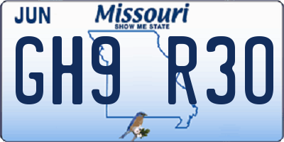 MO license plate GH9R3O