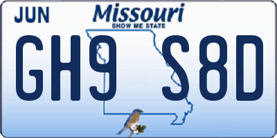 MO license plate GH9S8D