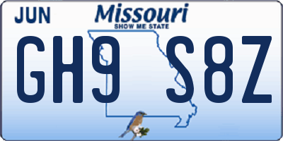 MO license plate GH9S8Z