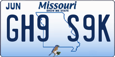MO license plate GH9S9K