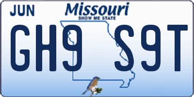 MO license plate GH9S9T
