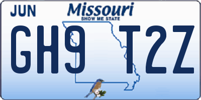 MO license plate GH9T2Z