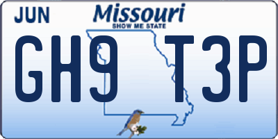 MO license plate GH9T3P