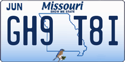 MO license plate GH9T8I