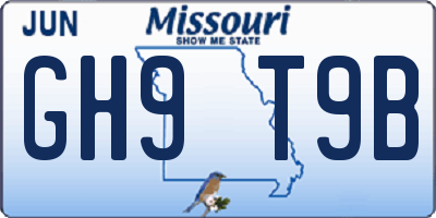 MO license plate GH9T9B