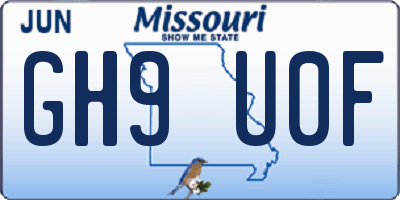 MO license plate GH9U0F
