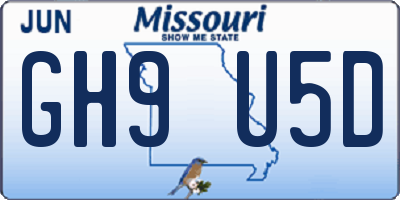MO license plate GH9U5D