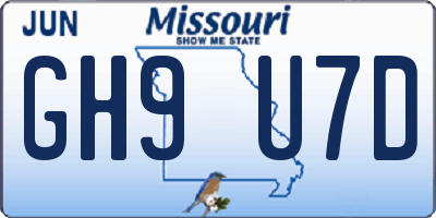 MO license plate GH9U7D