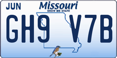 MO license plate GH9V7B