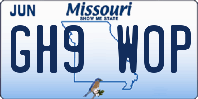 MO license plate GH9W0P