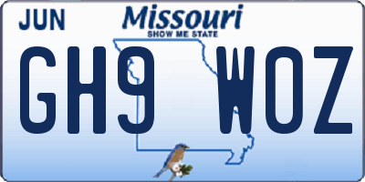 MO license plate GH9W0Z