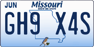 MO license plate GH9X4S