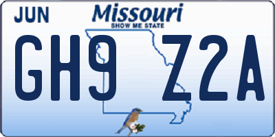 MO license plate GH9Z2A