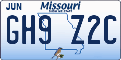 MO license plate GH9Z2C