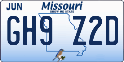 MO license plate GH9Z2D