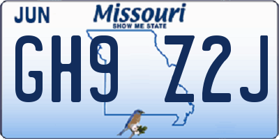 MO license plate GH9Z2J